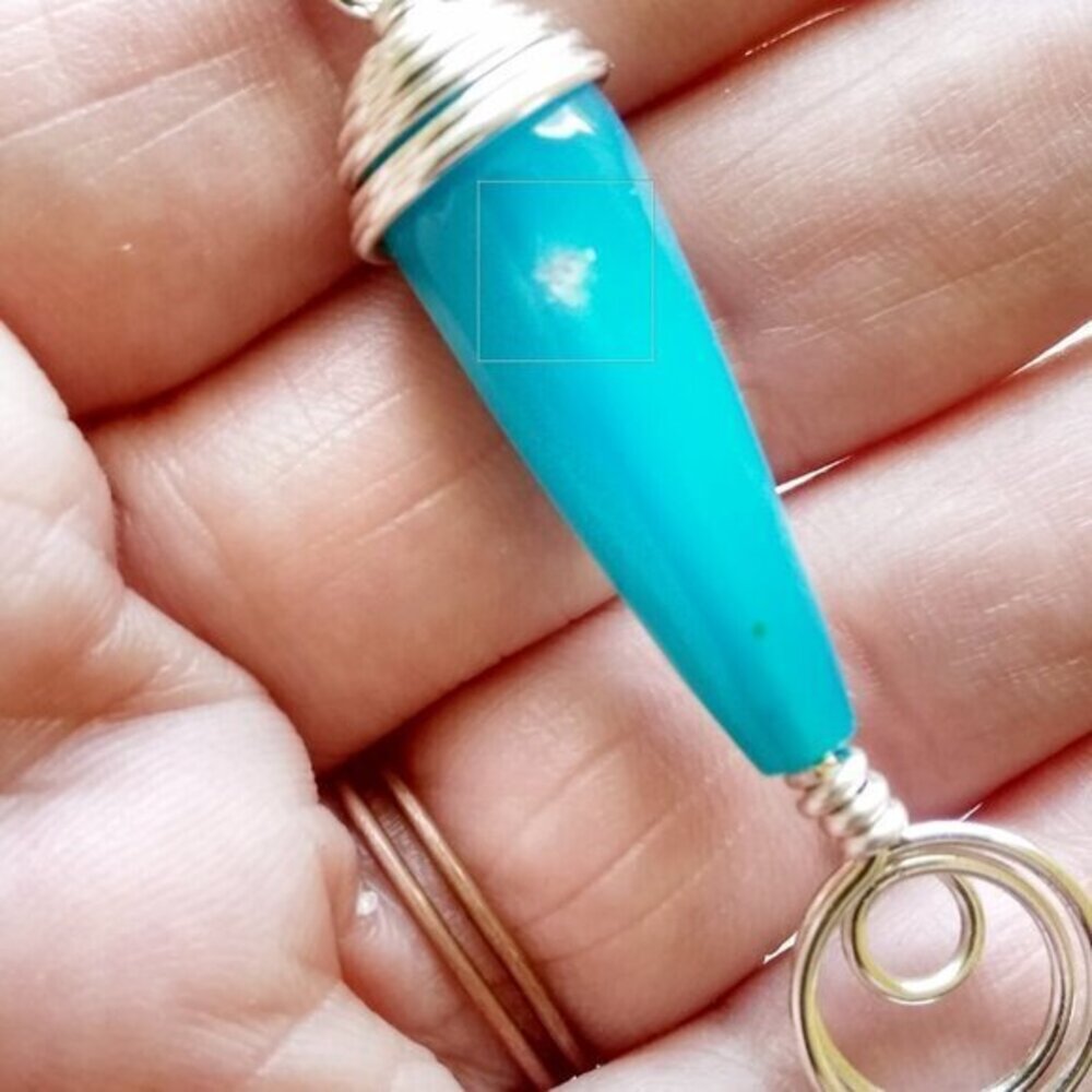 Aqua Blue! Long Agate Teardrop Gemstone Pendant + Chain! Beachy Coastal Grandma - Picture 6 of 10